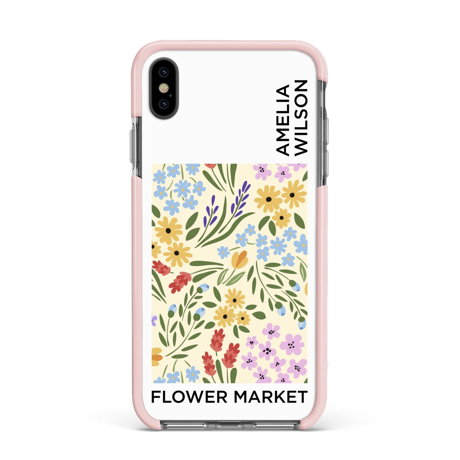 Paris Flower Market Apple iPhone Xs Max Impact Case Pink Edge on Black Phone