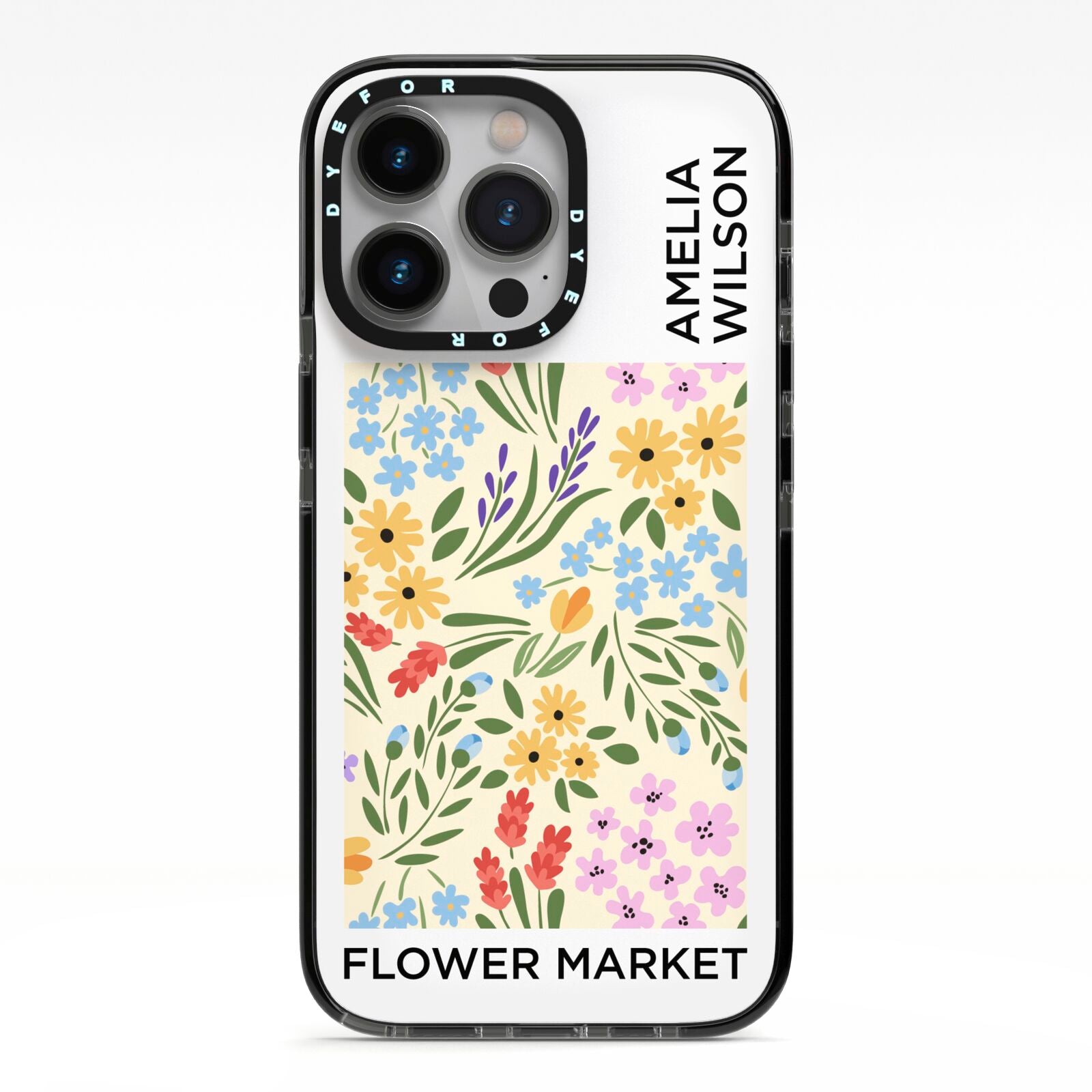 Paris Flower Market iPhone 13 Pro Black Impact Case on Silver phone