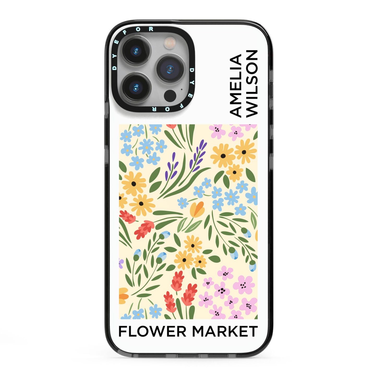 Paris Flower Market iPhone 13 Pro Max Black Impact Case on Silver phone