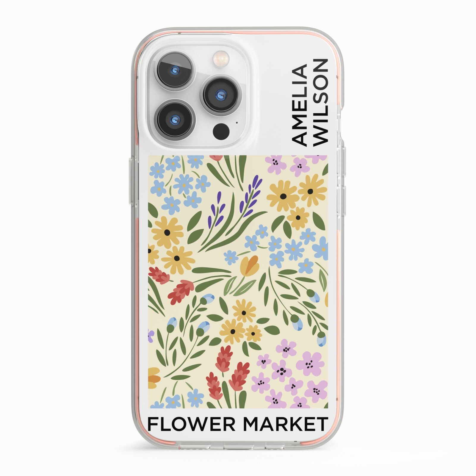 Paris Flower Market iPhone 13 Pro TPU Impact Case with Pink Edges