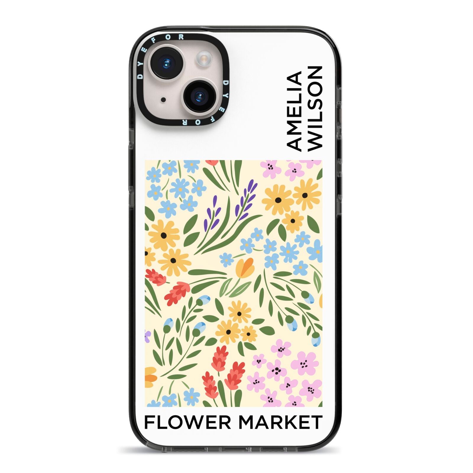 Paris Flower Market iPhone 14 Plus Black Impact Case on Silver phone