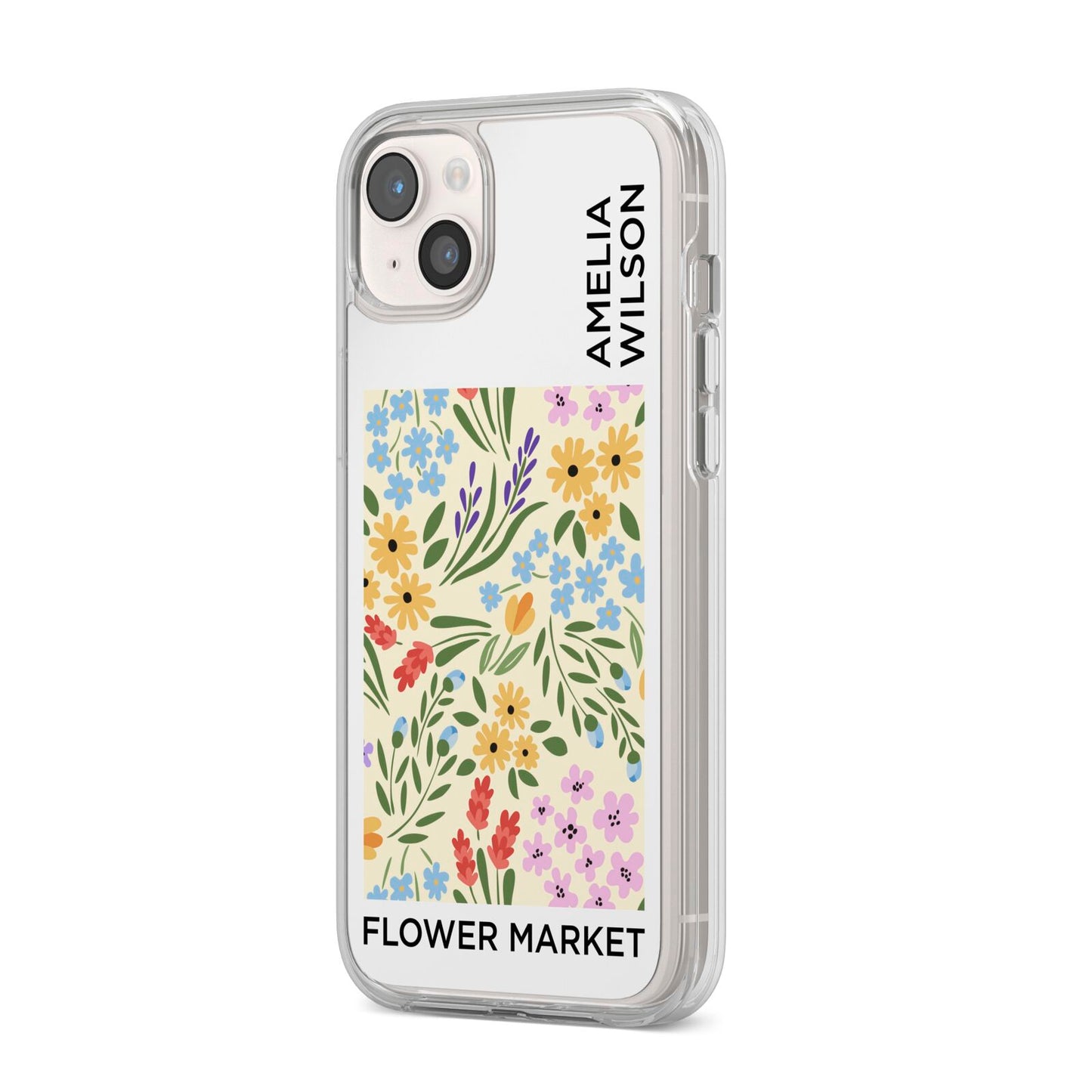 Paris Flower Market iPhone 14 Plus Clear Tough Case Starlight Angled Image