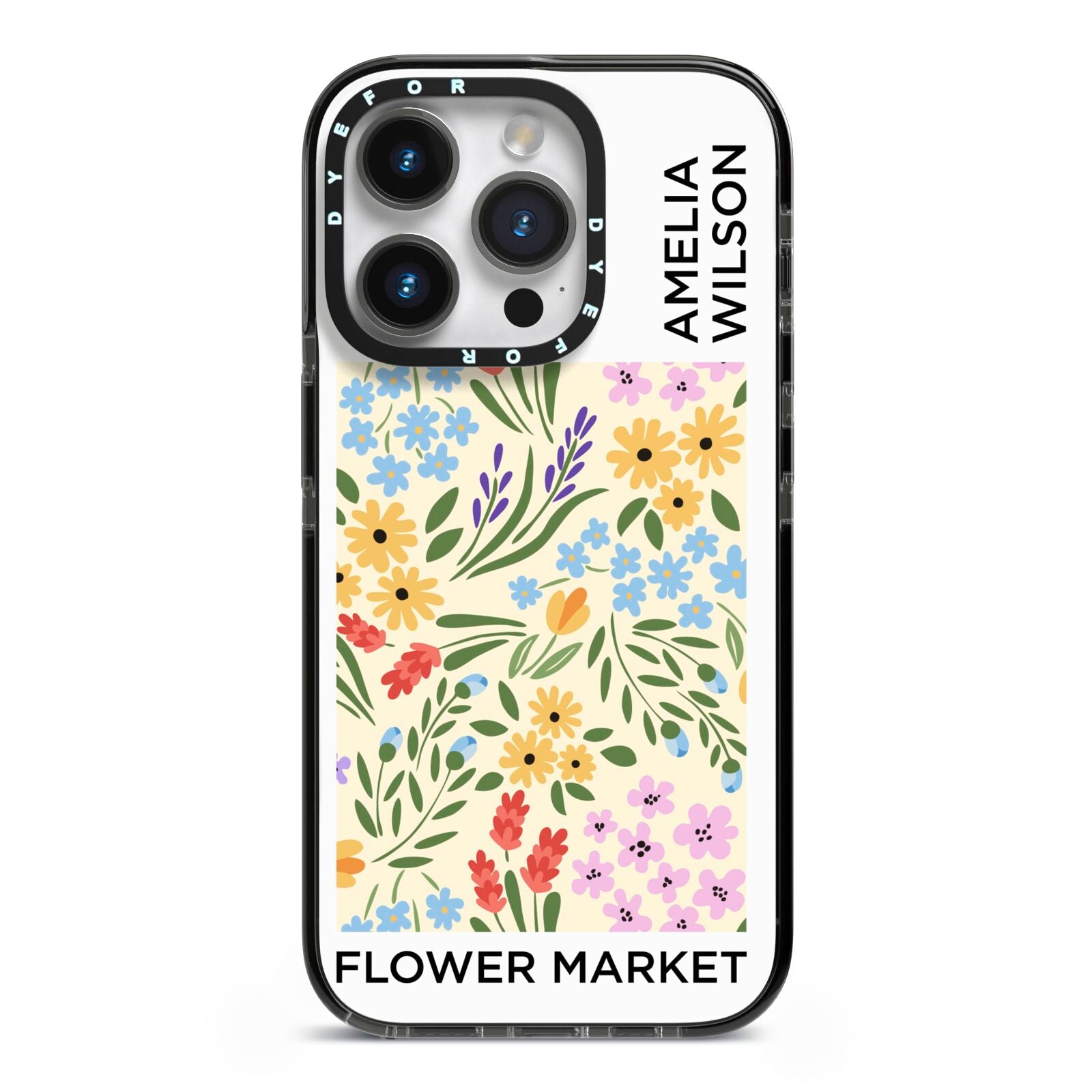 Paris Flower Market iPhone 14 Pro Black Impact Case on Silver phone