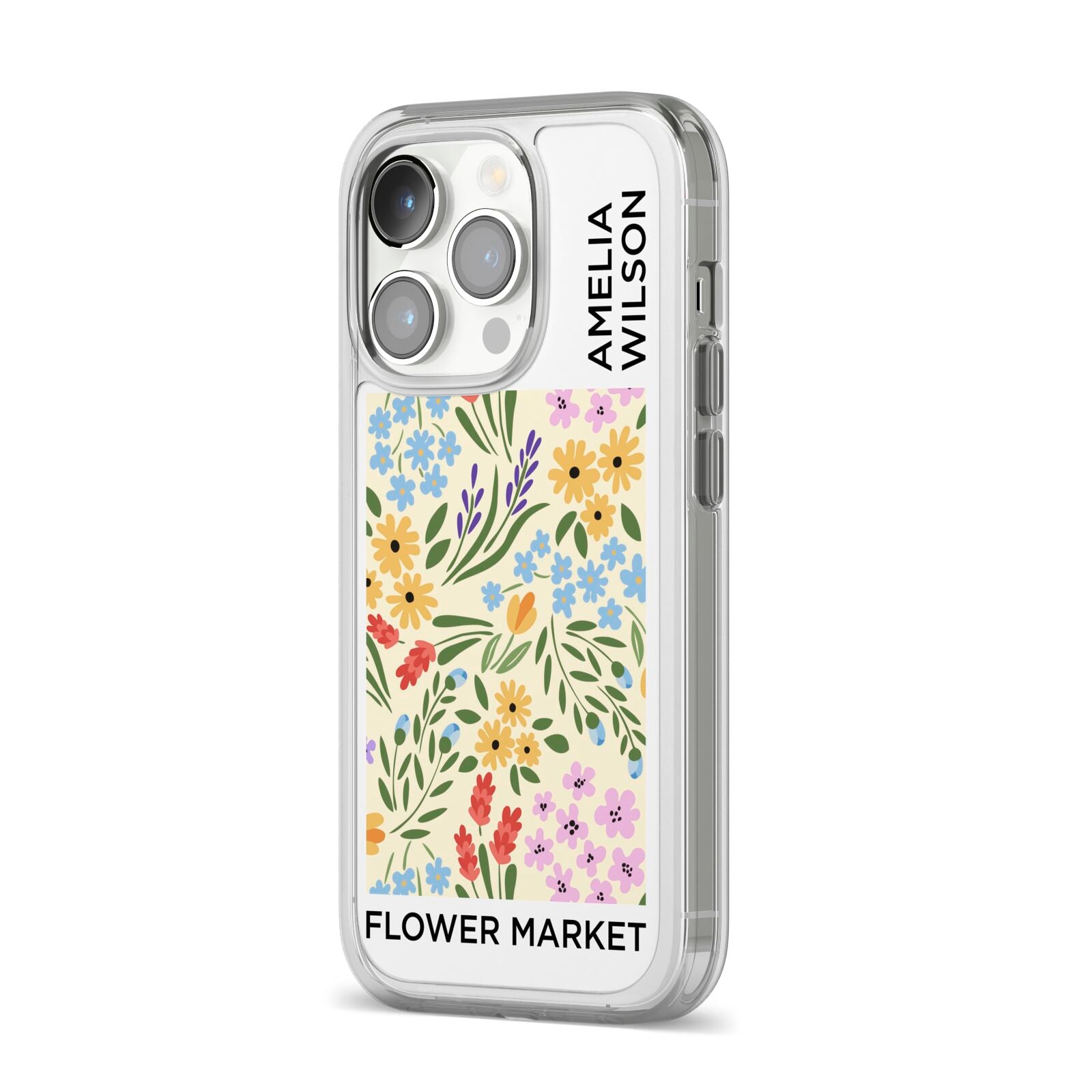 Paris Flower Market iPhone 14 Pro Clear Tough Case Silver Angled Image