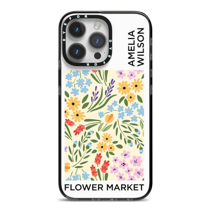 Paris Flower Market iPhone 14 Pro Max Black Impact Case on Silver phone