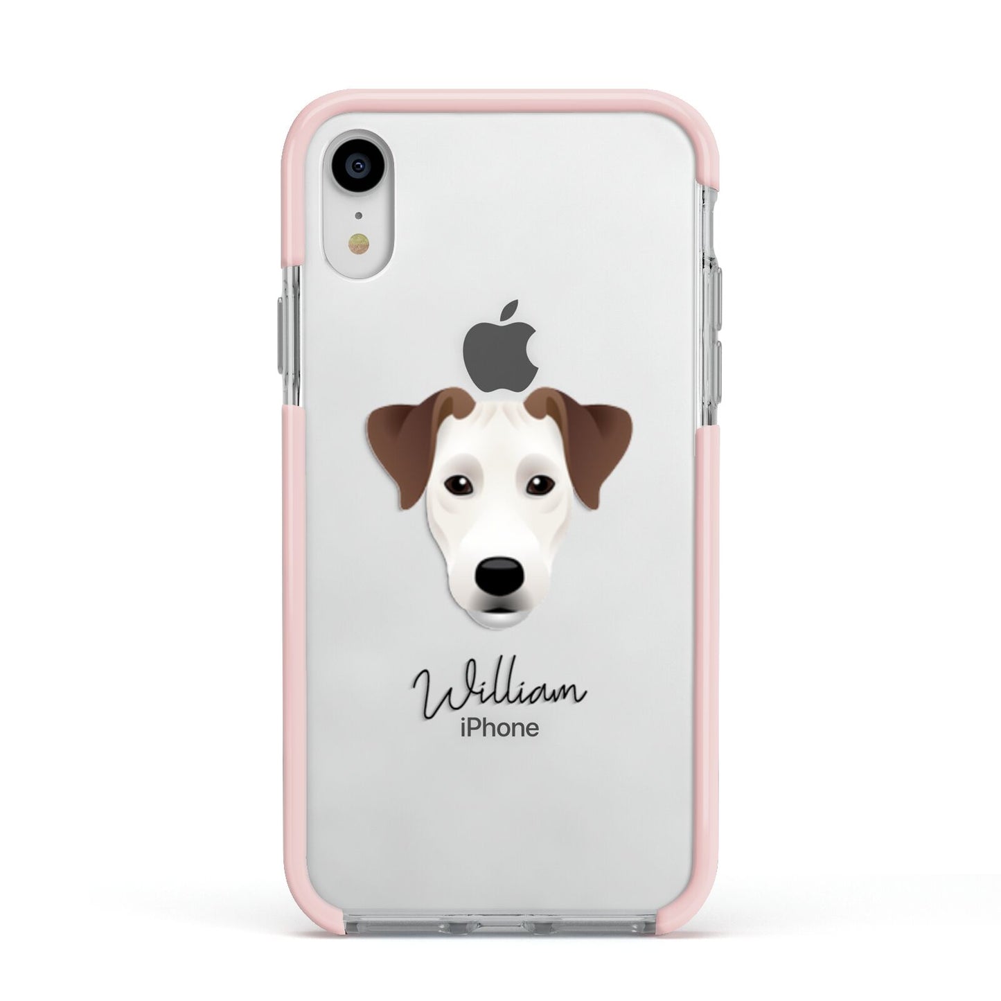 Parson Russell Terrier Personalised Apple iPhone XR Impact Case Pink Edge on Silver Phone