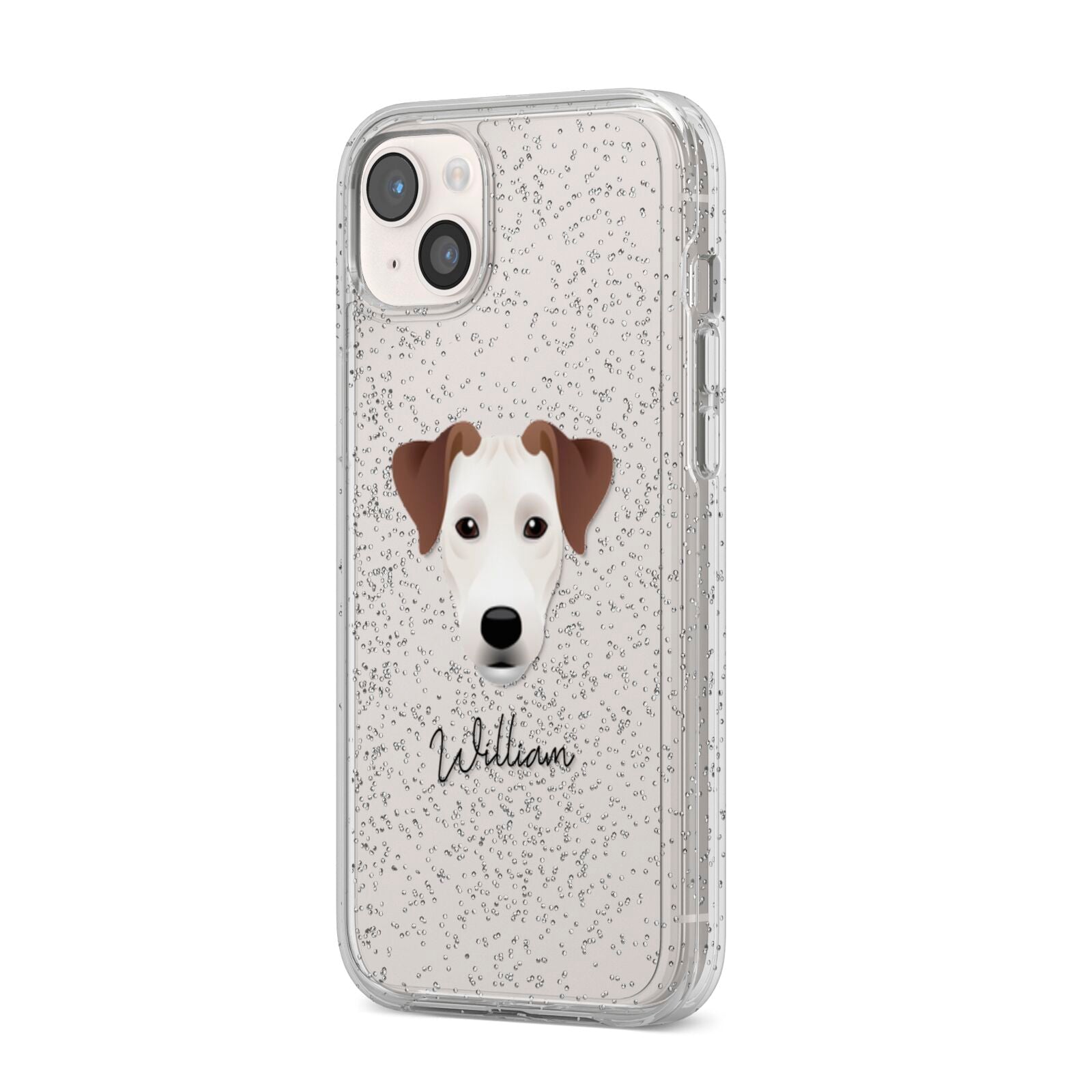 Parson Russell Terrier Personalised iPhone 14 Plus Glitter Tough Case Starlight Angled Image