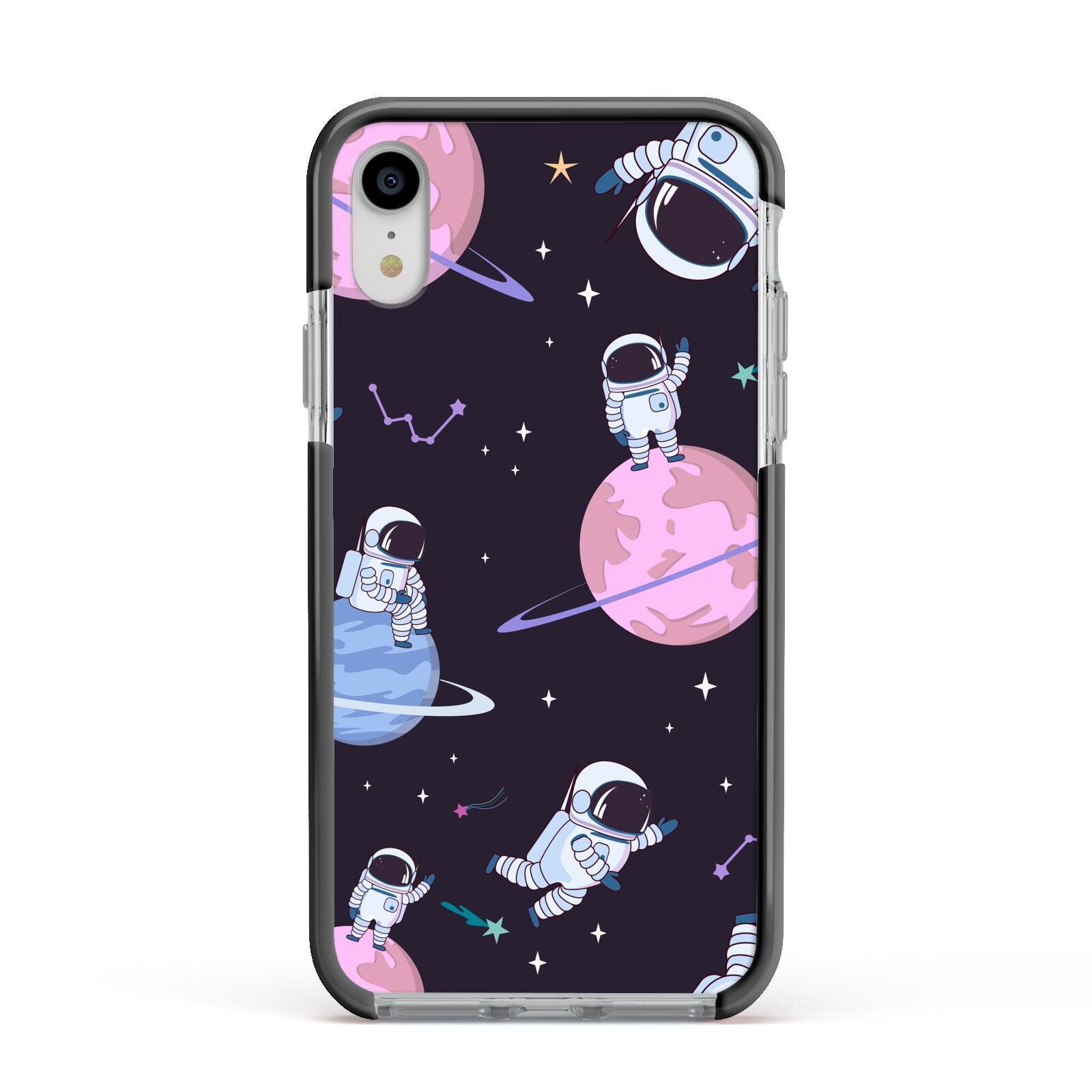 Pastel Hue Space Scene Apple iPhone XR Impact Case Black Edge on Silver Phone