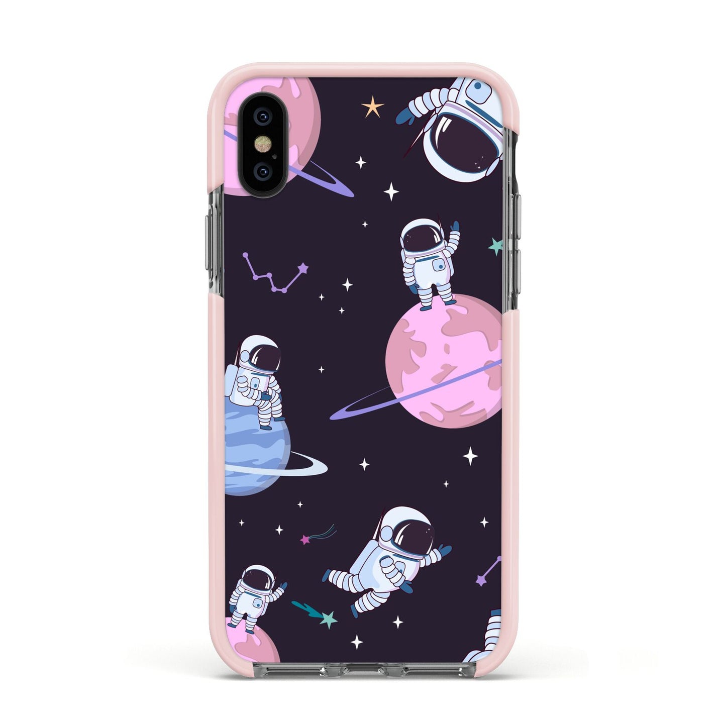 Pastel Hue Space Scene Apple iPhone Xs Impact Case Pink Edge on Black Phone