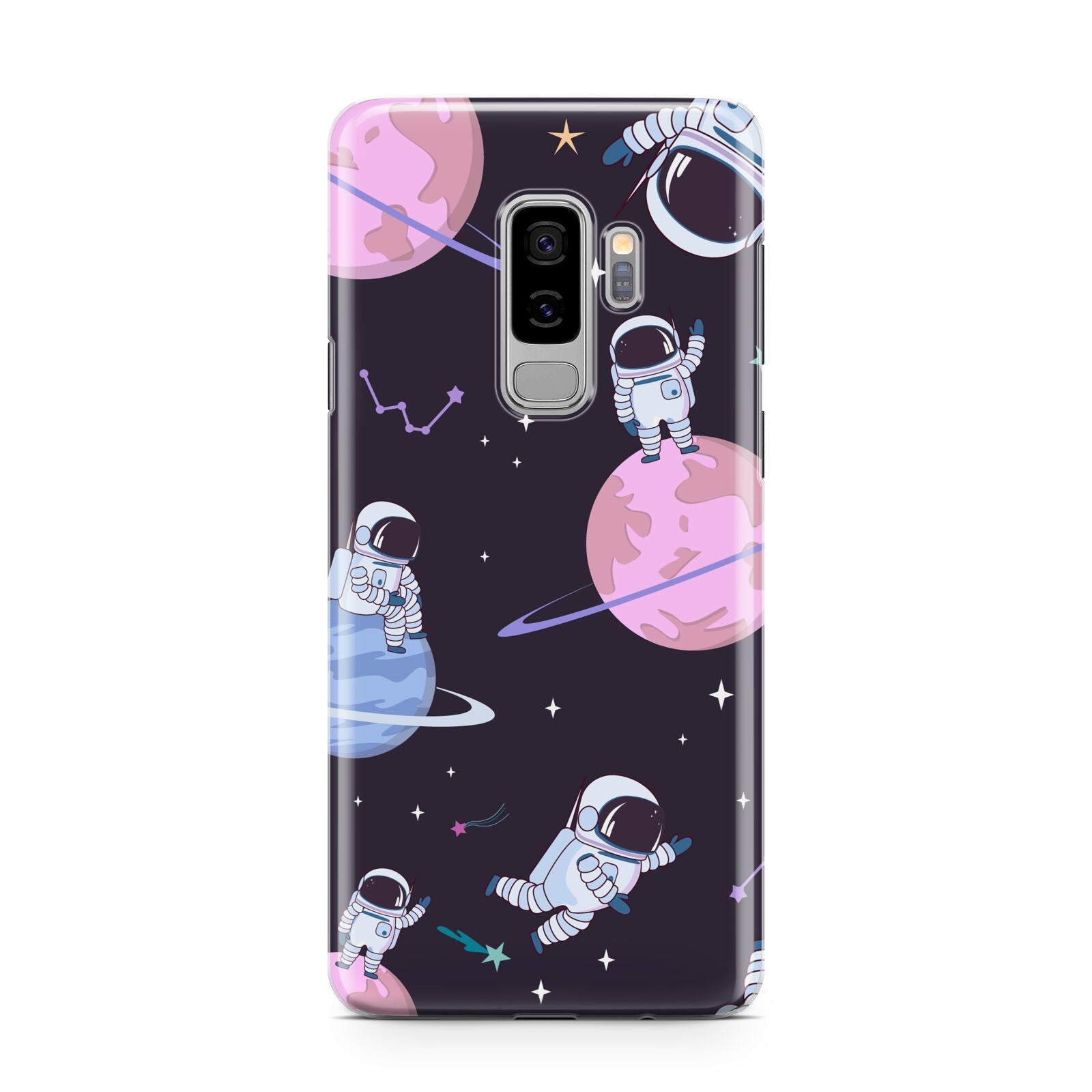 Pastel Hue Space Scene Samsung Galaxy S9 Plus Case on Silver phone