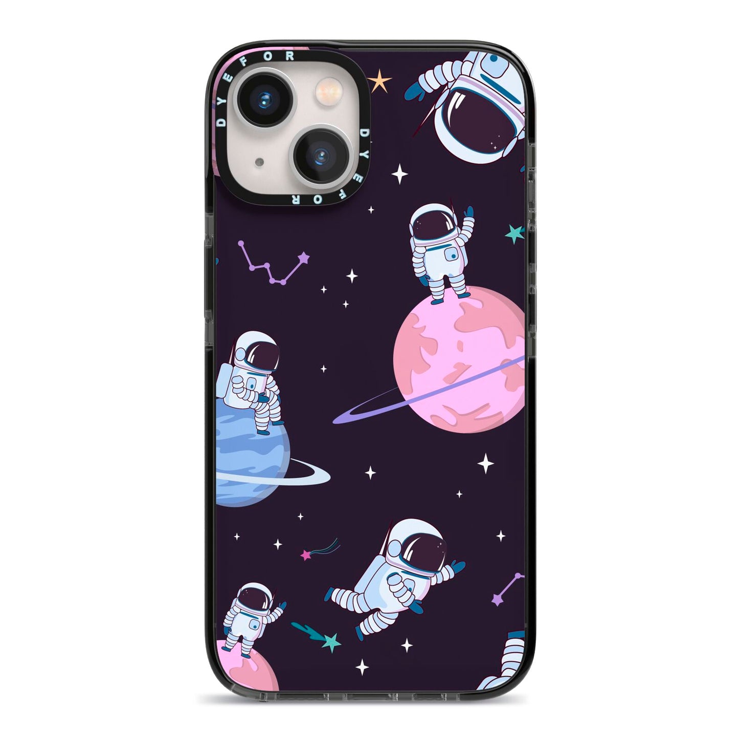 Pastel Hue Space Scene iPhone 13 Black Impact Case on Silver phone