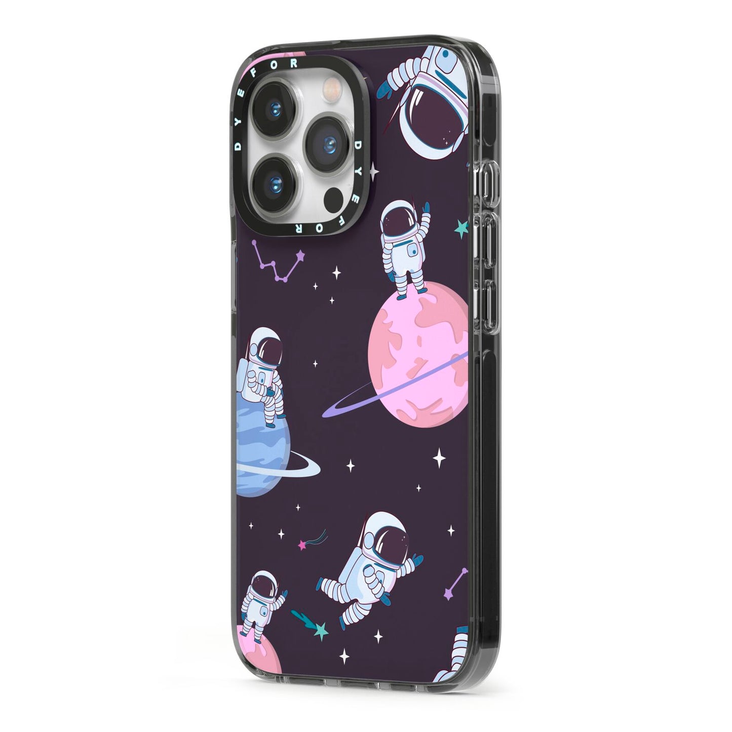 Pastel Hue Space Scene iPhone 13 Pro Black Impact Case Side Angle on Silver phone