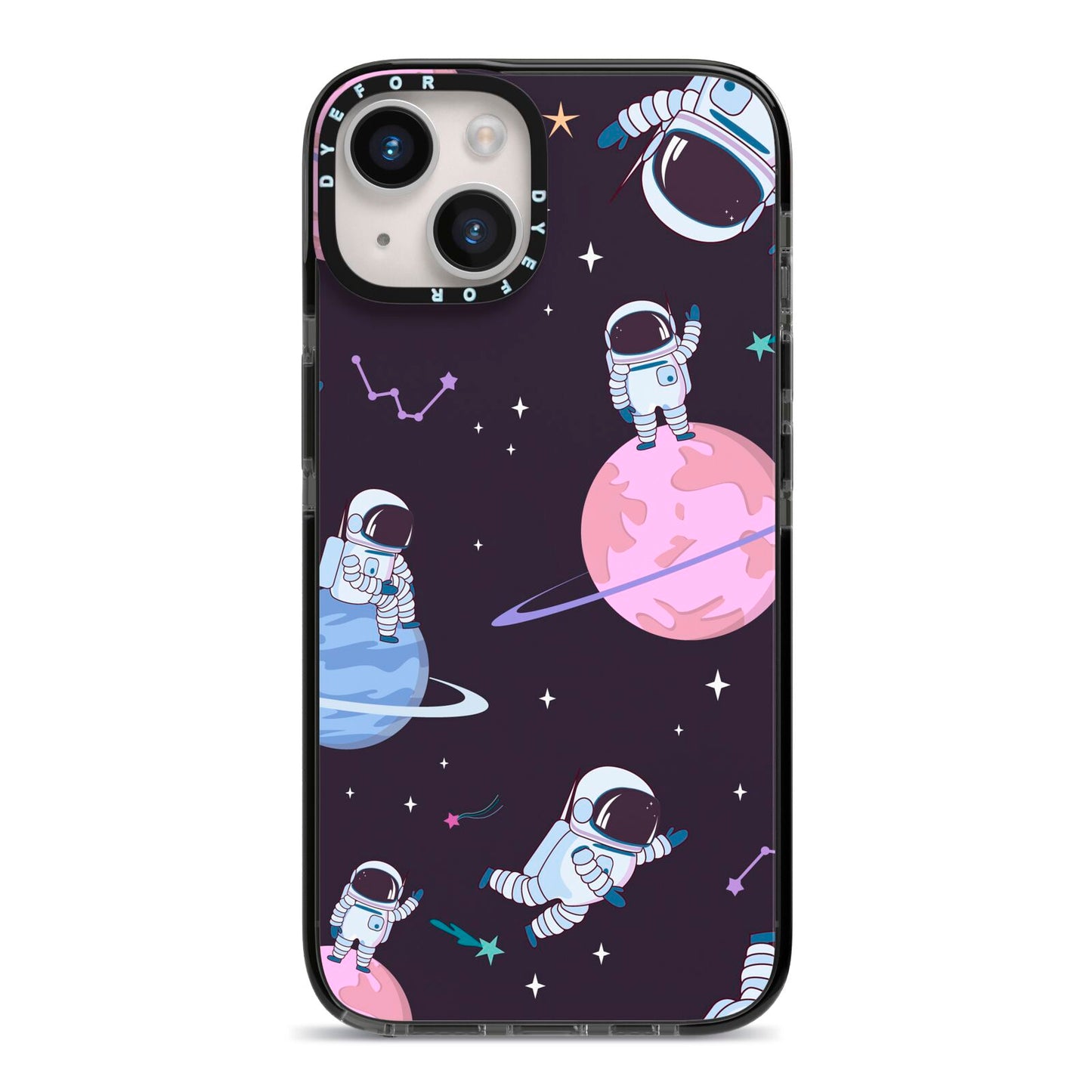 Pastel Hue Space Scene iPhone 14 Black Impact Case on Silver phone