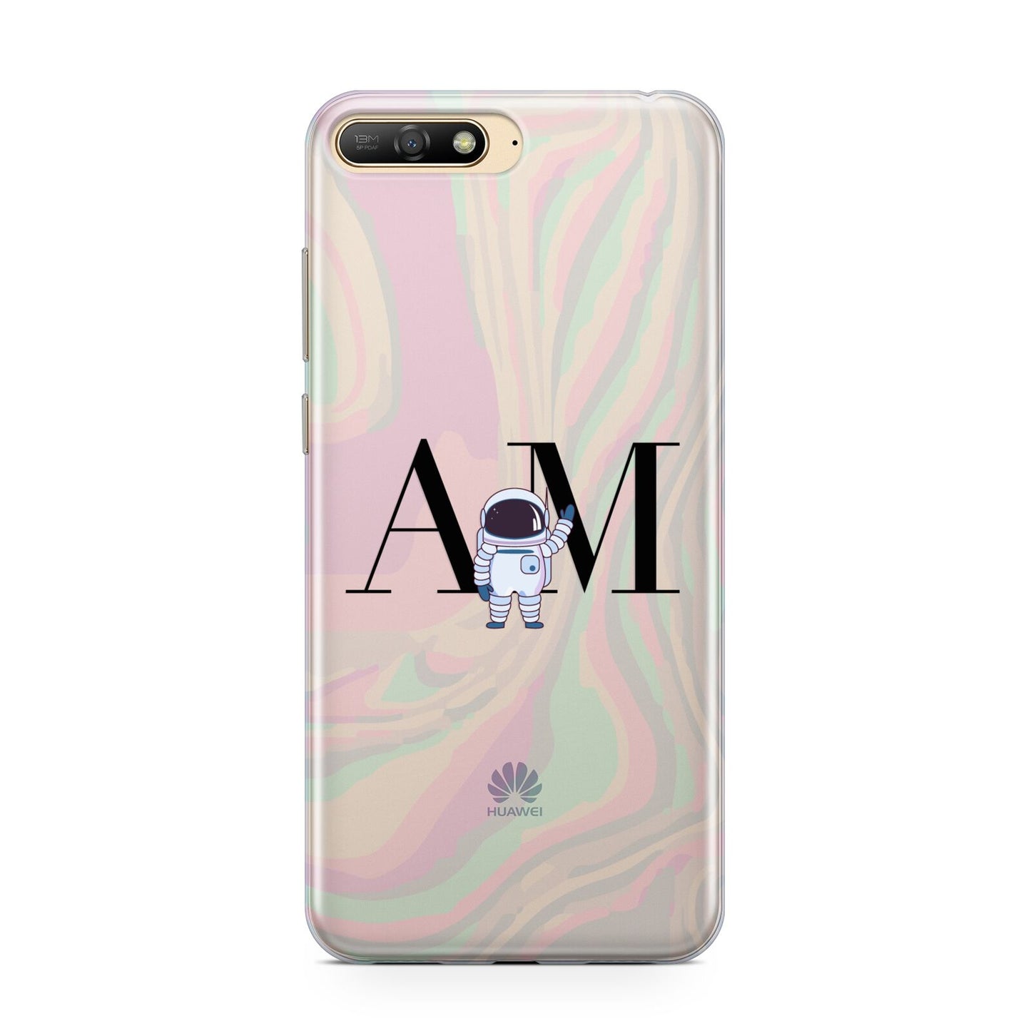 Pastel Marble Ink Astronaut Initials Huawei Y6 2018