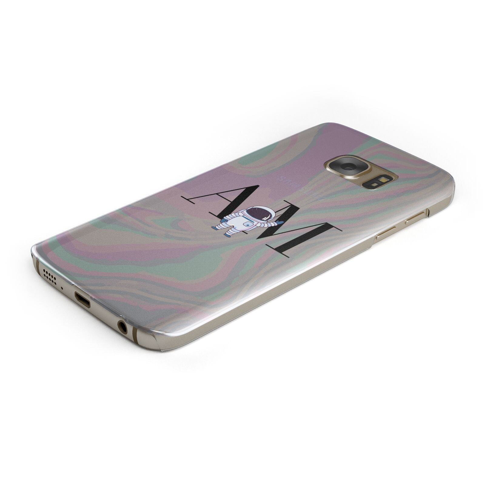 Pastel Marble Ink Astronaut Initials Protective Samsung Galaxy Case Angled Image