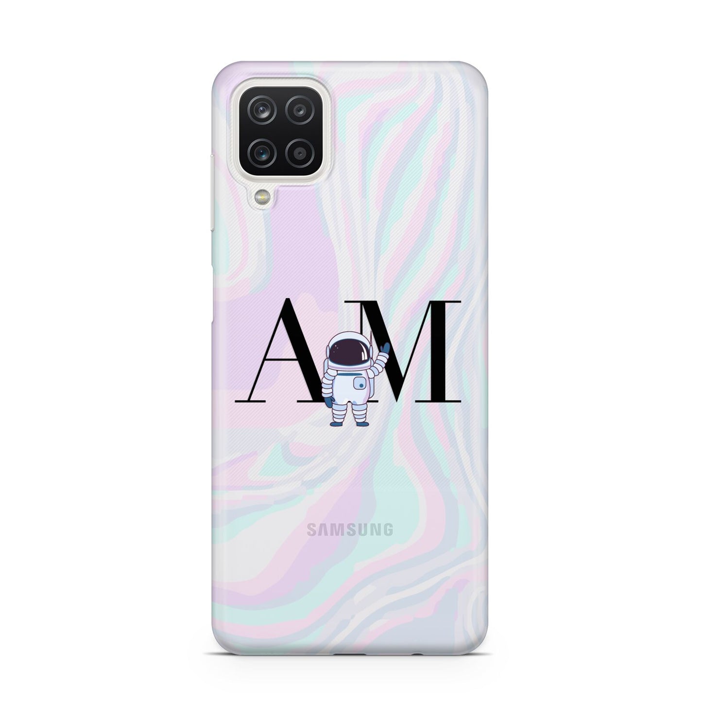 Pastel Marble Ink Astronaut Initials Samsung A12 Case