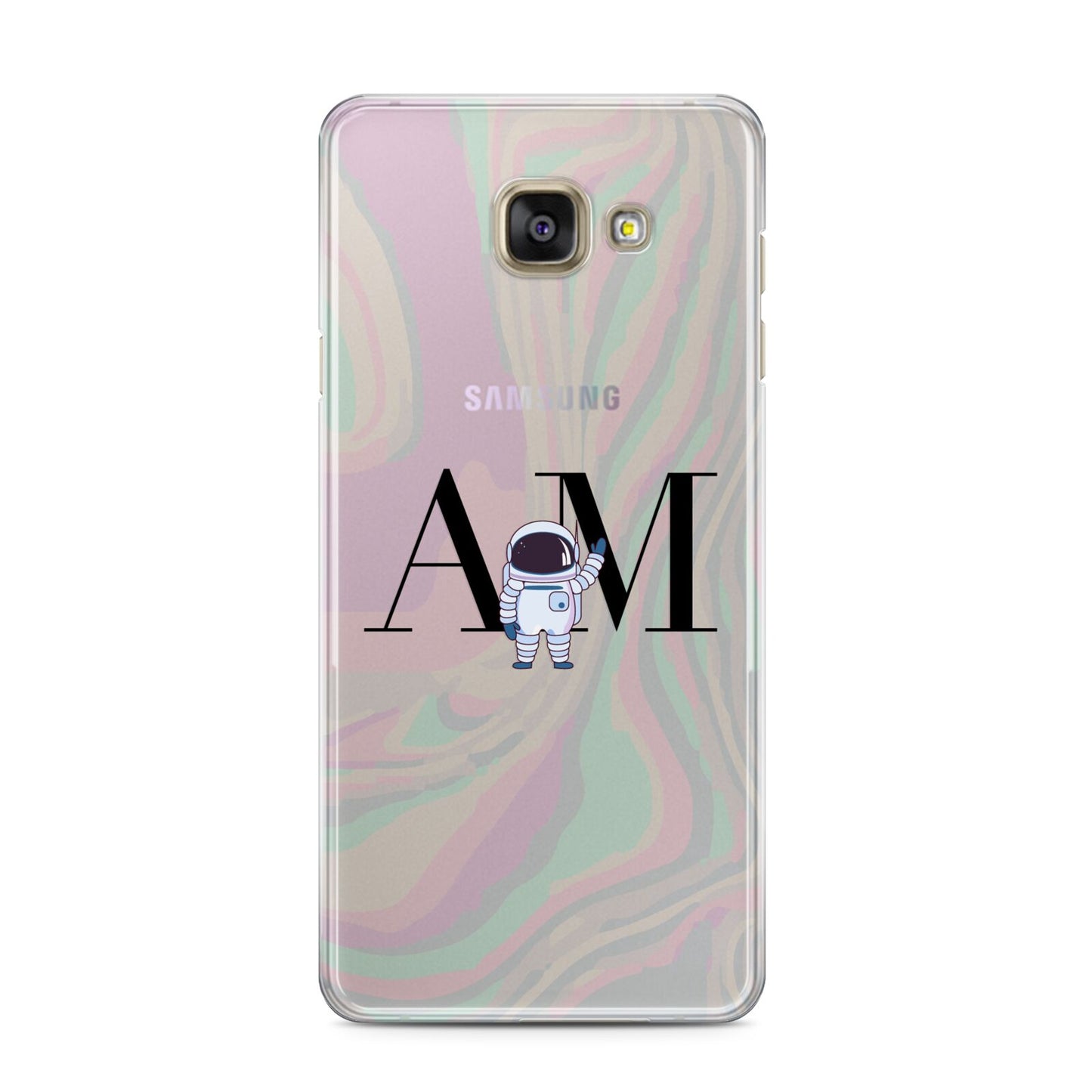 Pastel Marble Ink Astronaut Initials Samsung Galaxy A3 2016 Case on gold phone