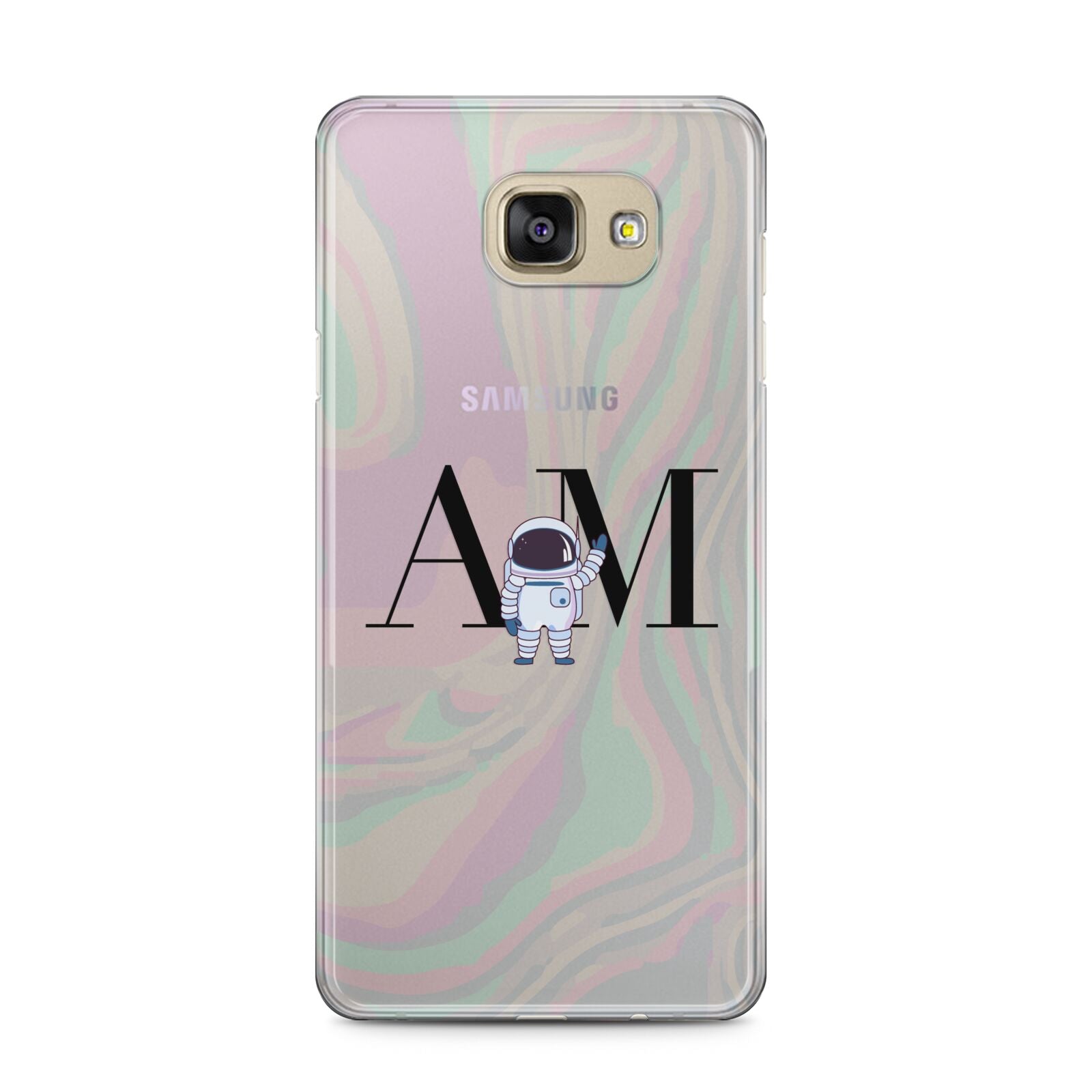 Pastel Marble Ink Astronaut Initials Samsung Galaxy A5 2016 Case on gold phone