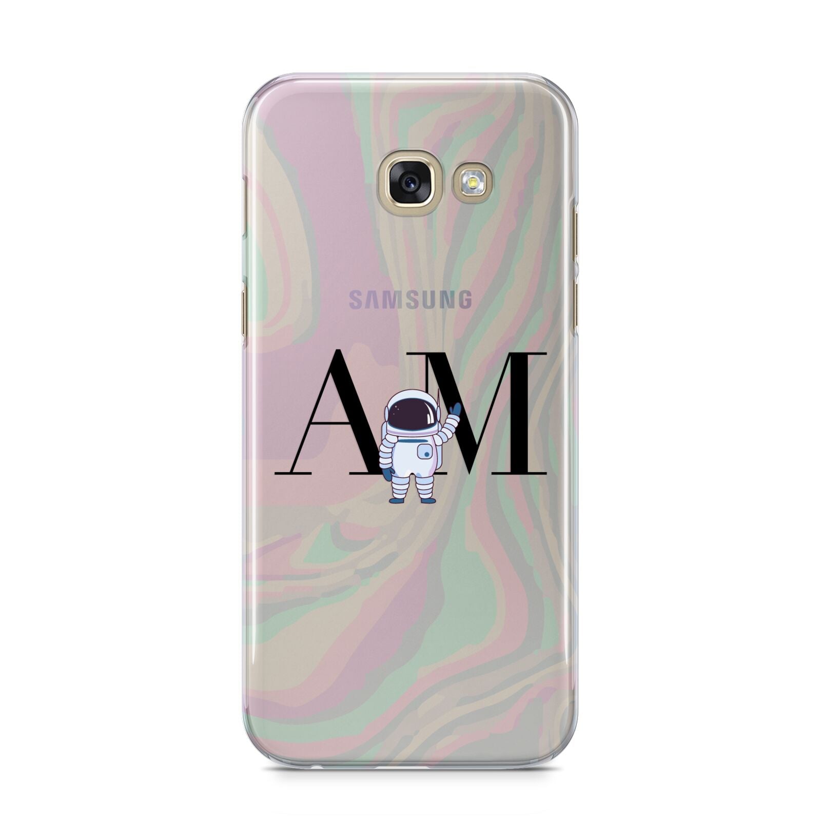 Pastel Marble Ink Astronaut Initials Samsung Galaxy A5 2017 Case on gold phone