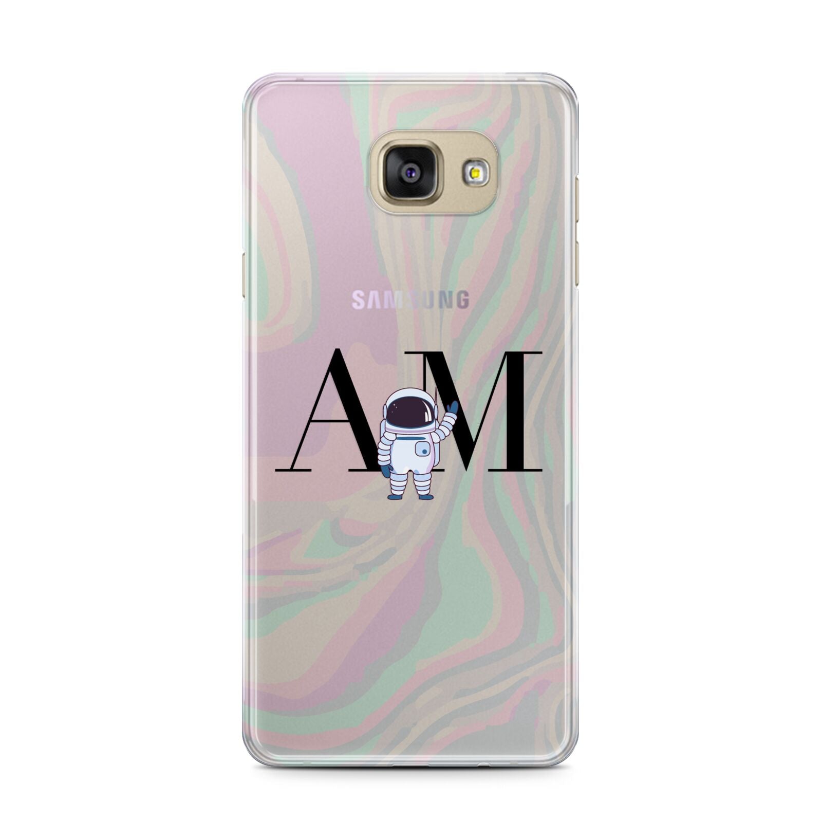 Pastel Marble Ink Astronaut Initials Samsung Galaxy A7 2016 Case on gold phone