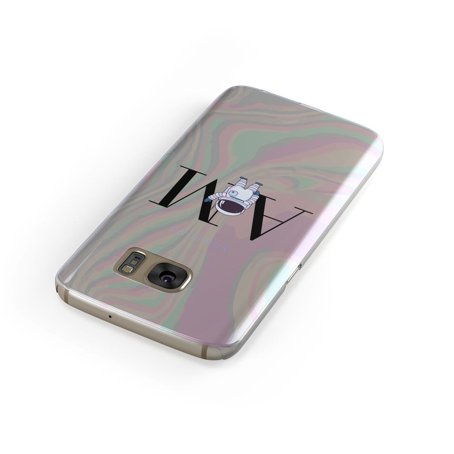 Pastel Marble Ink Astronaut Initials Samsung Galaxy Case Front Close Up