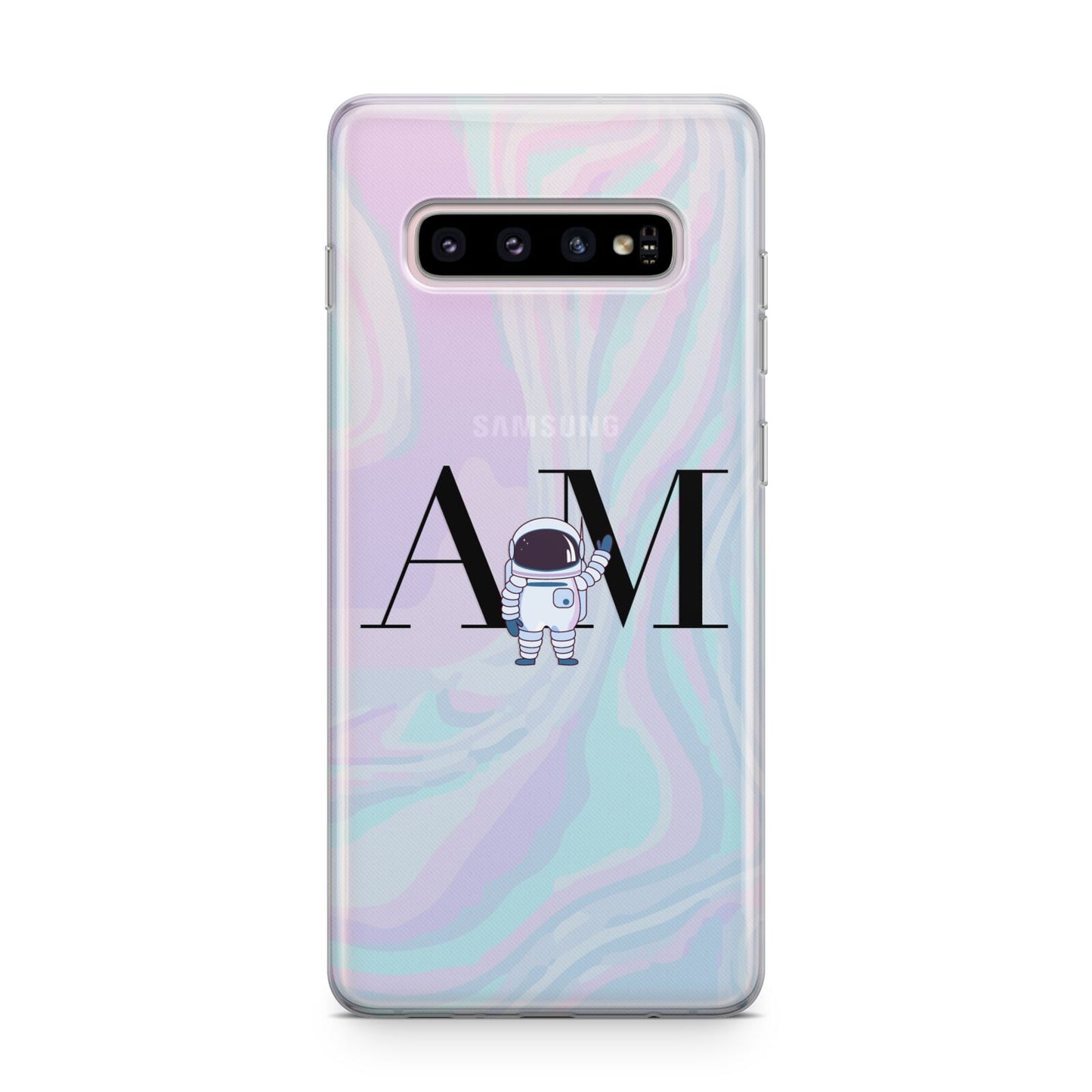 Pastel Marble Ink Astronaut Initials Samsung Galaxy S10 Plus Case