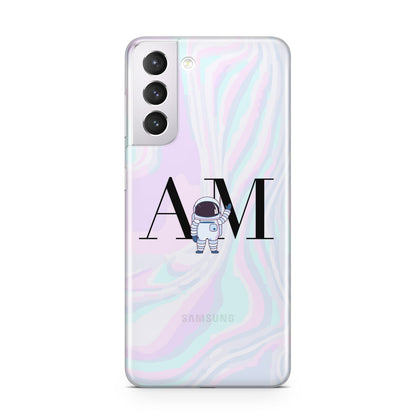 Pastel Marble Ink Astronaut Initials Samsung S21 Case