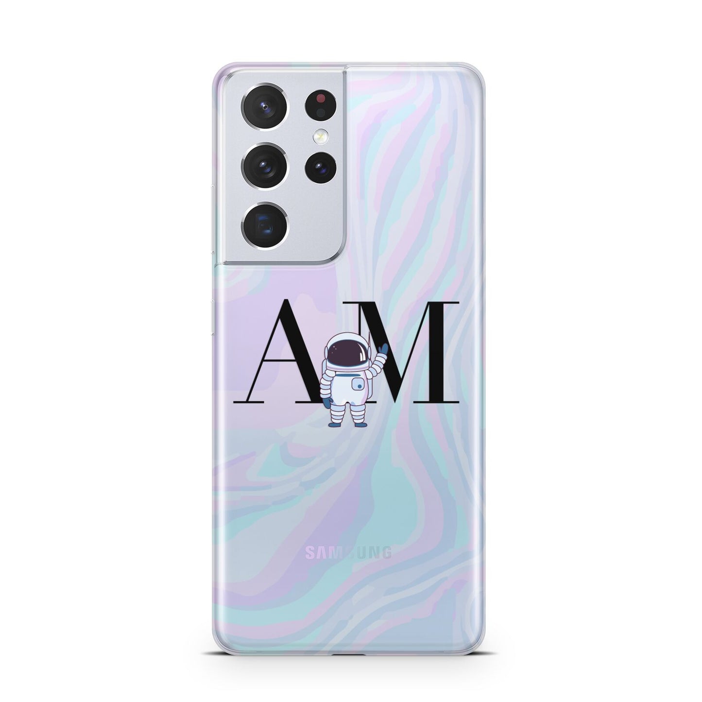 Pastel Marble Ink Astronaut Initials Samsung S21 Ultra Case