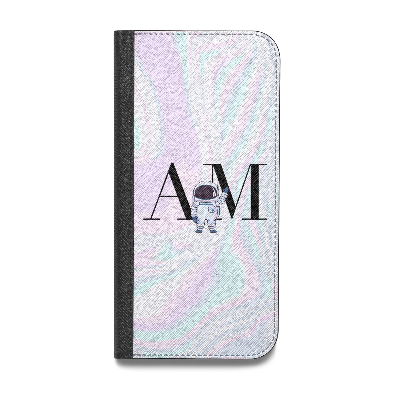 Pastel Marble Ink Astronaut Initials Vegan Leather Flip iPhone Case