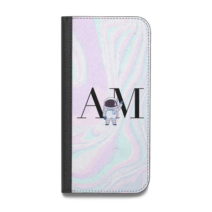 Pastel Marble Ink Astronaut Initials Vegan Leather Flip iPhone Case