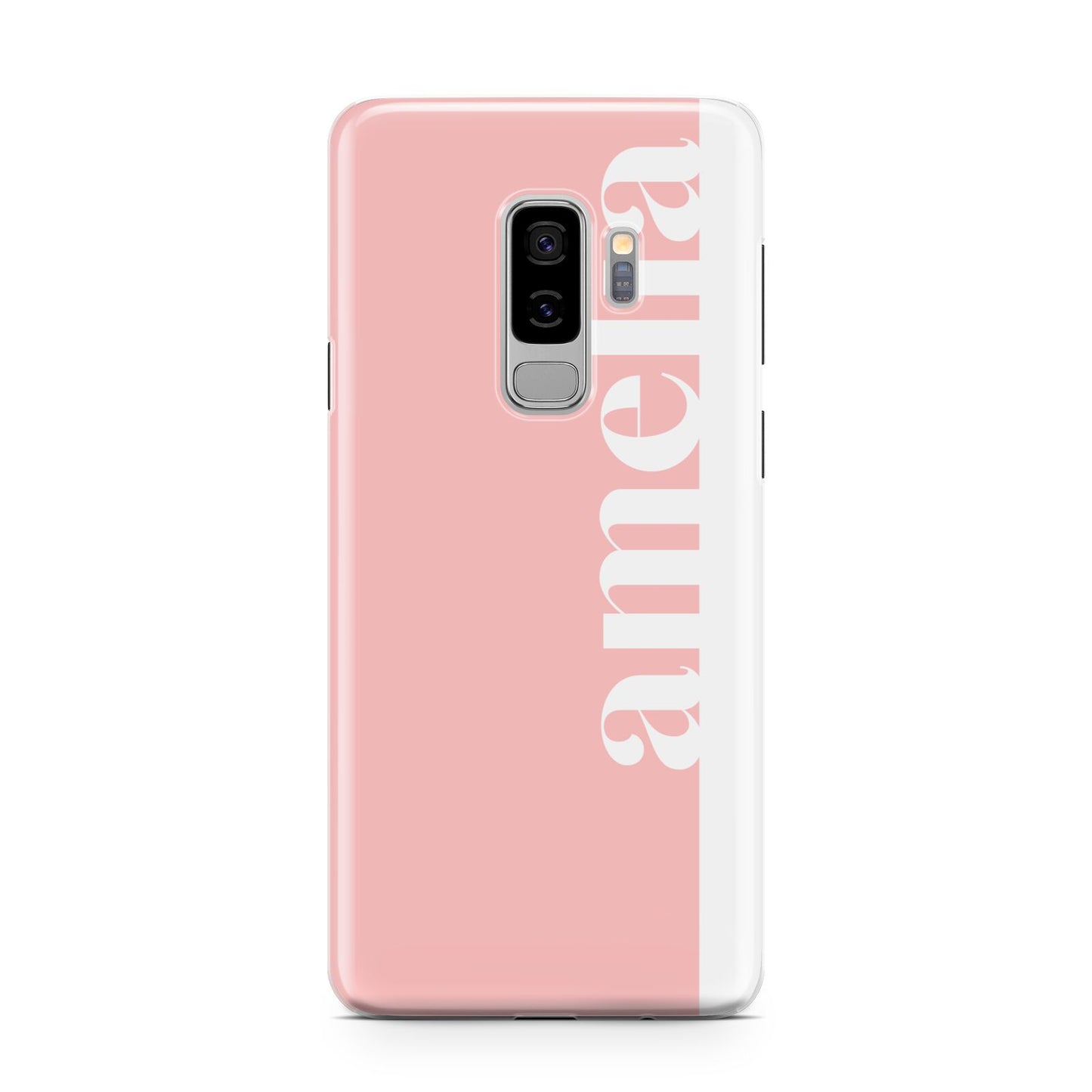 Pastel Pink Personalised Name Samsung Galaxy S9 Plus Case on Silver phone