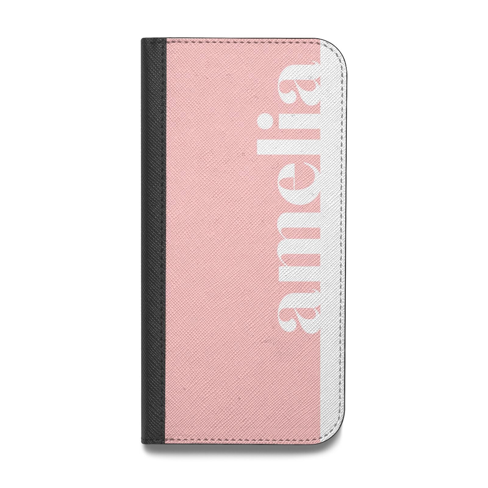 Pastel Pink Personalised Name Vegan Leather Flip iPhone Case