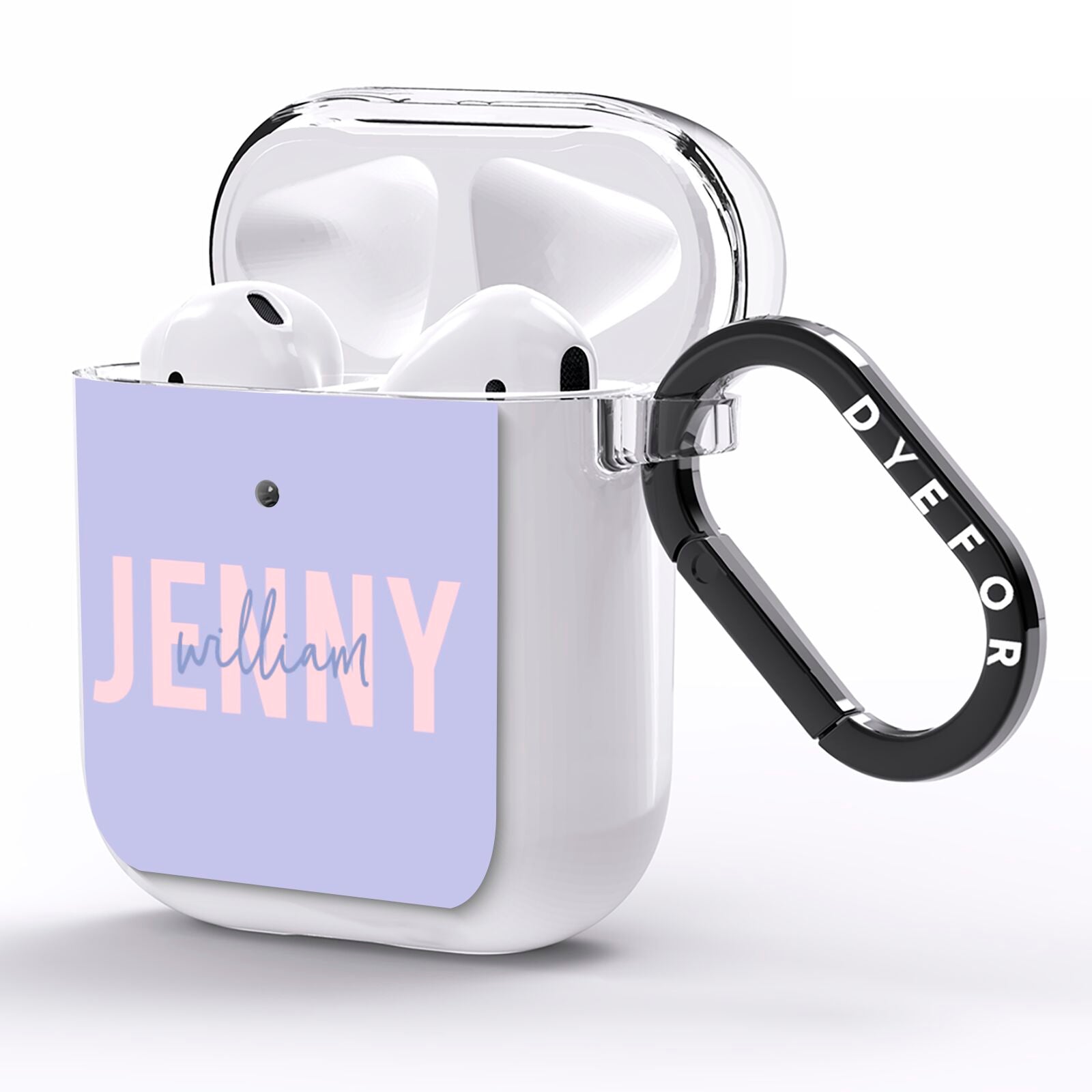 Pastel Pink and Purple Full Name AirPods Clear Case Side Image