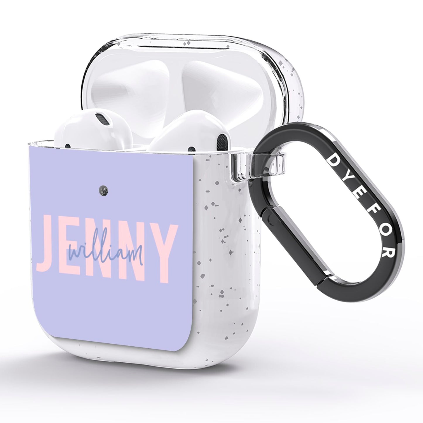 Pastel Pink and Purple Full Name AirPods Glitter Case Side Image