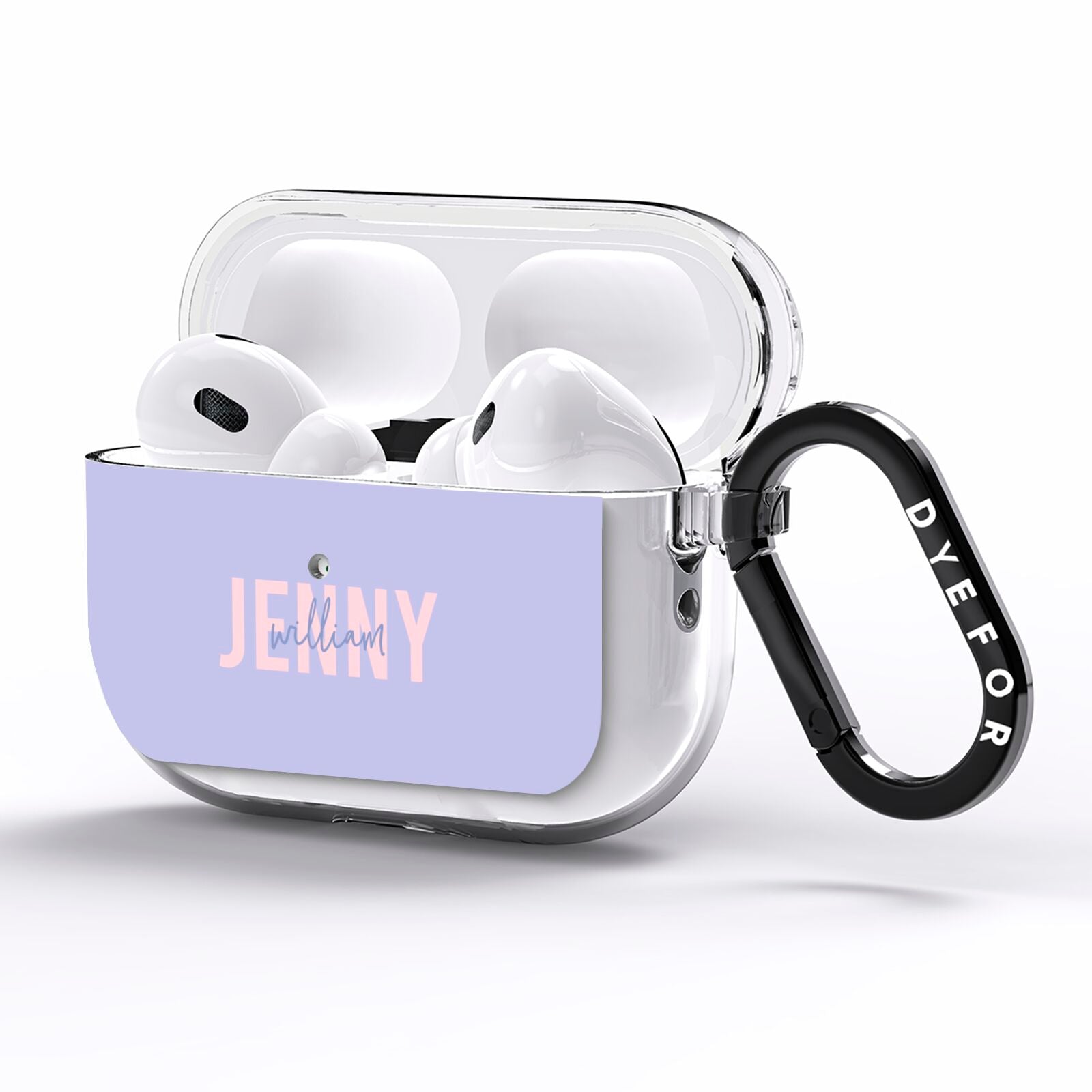 Pastel Pink and Purple Full Name AirPods Pro Clear Case Side Image