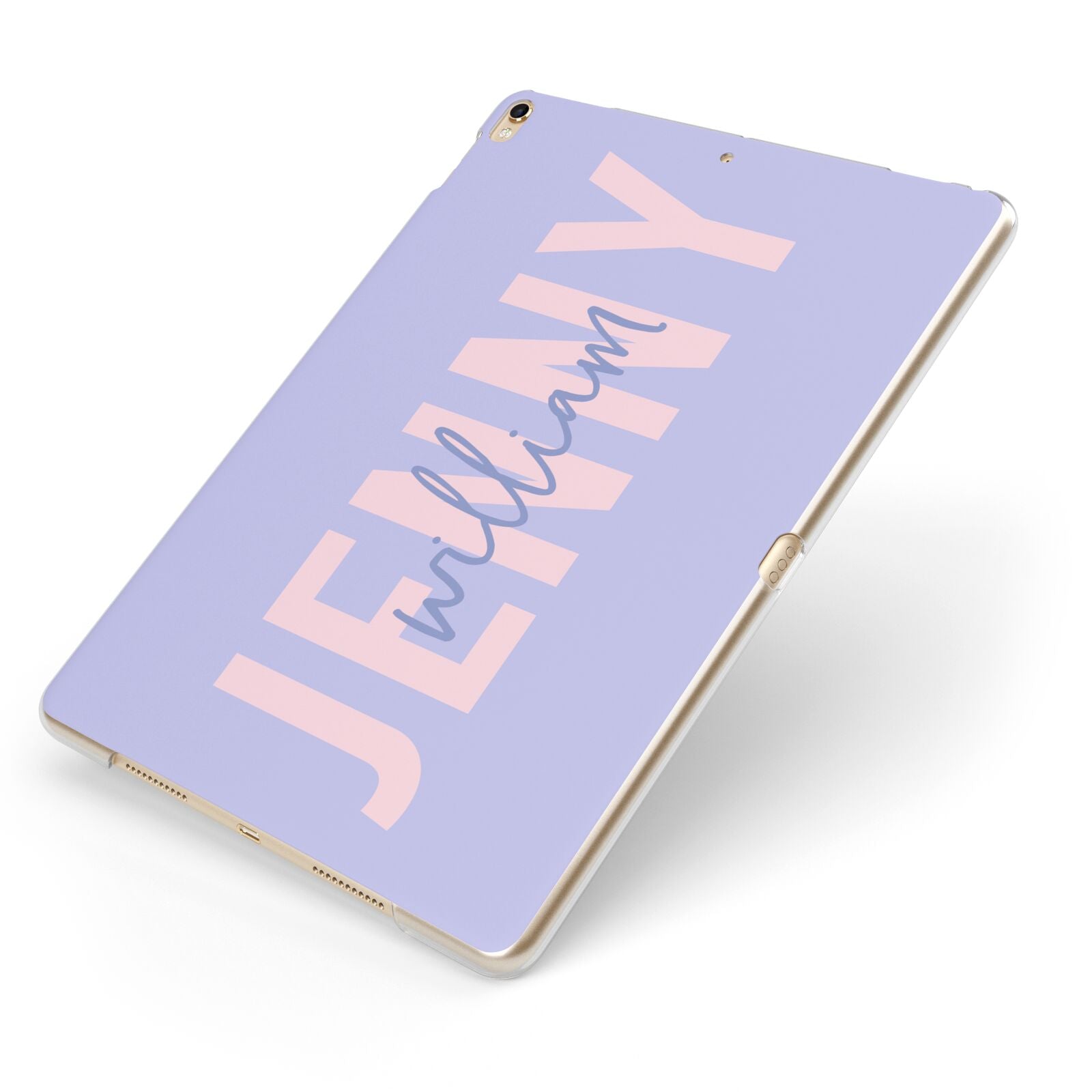 Pastel Pink and Purple Full Name Apple iPad Case on Gold iPad Side View