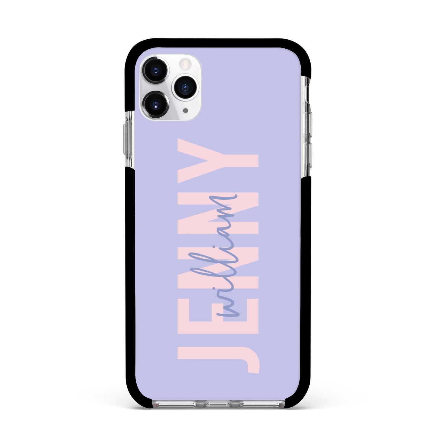 Pastel Pink and Purple Full Name Apple iPhone 11 Pro Max in Silver with Black Impact Case