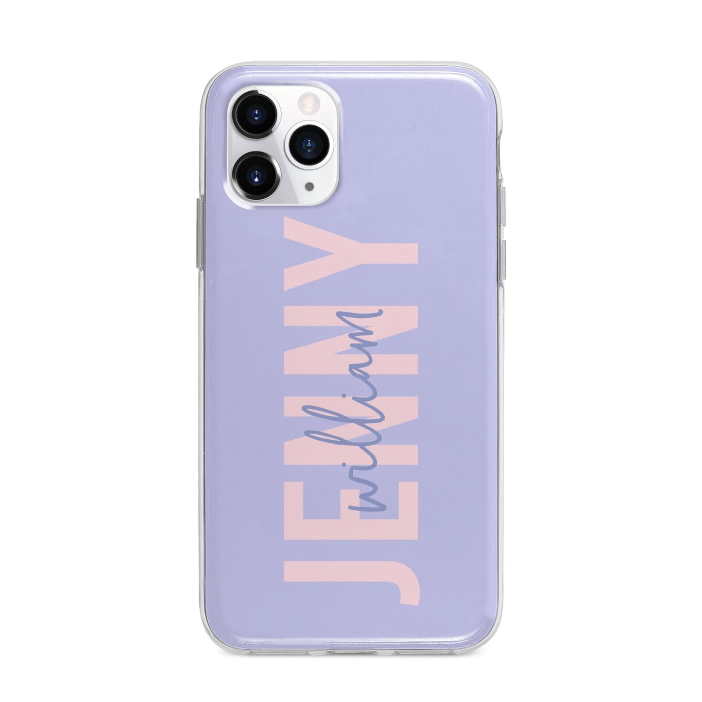 Pastel Pink and Purple Full Name Apple iPhone 11 Pro Max in Silver with Bumper Case