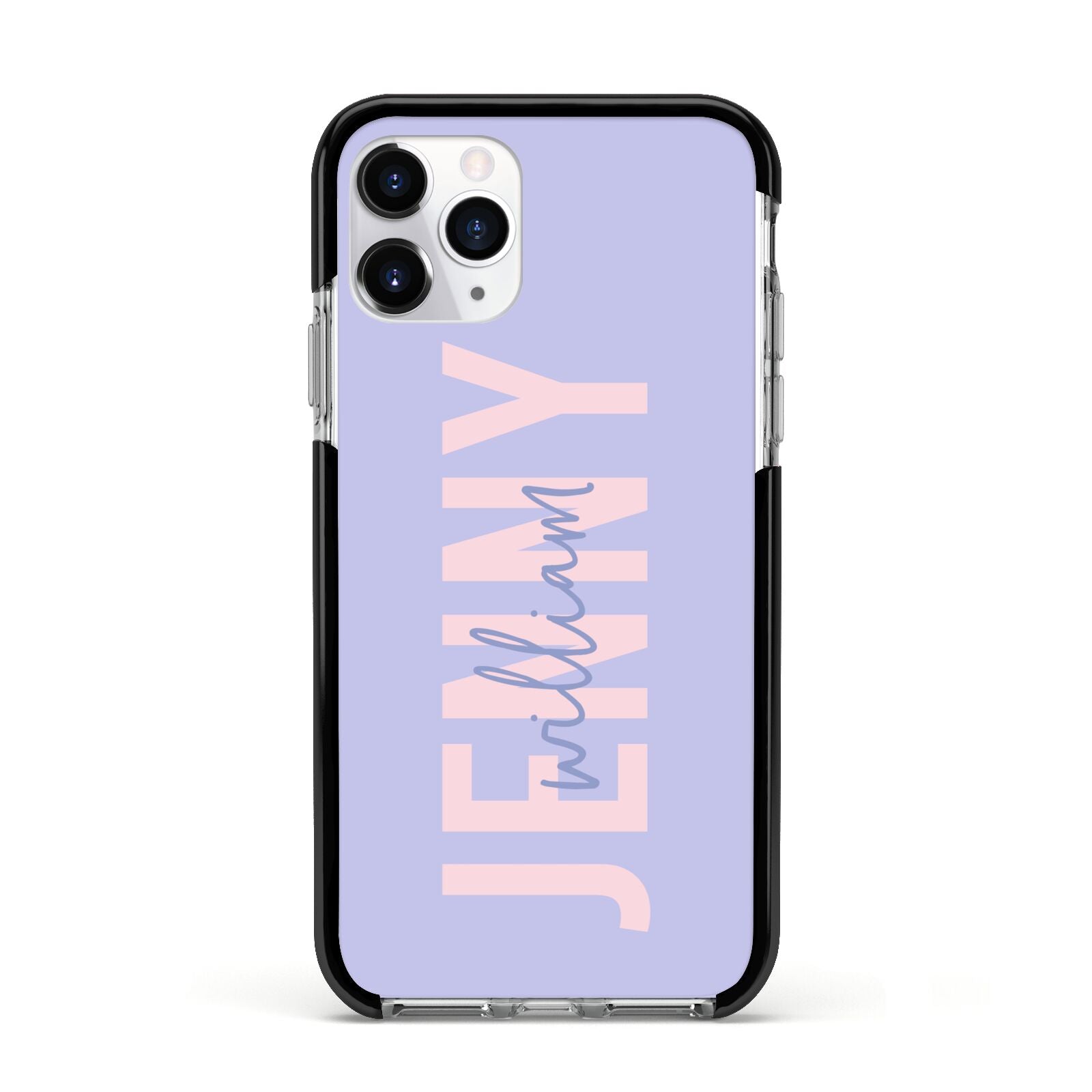 Pastel Pink and Purple Full Name Apple iPhone 11 Pro in Silver with Black Impact Case