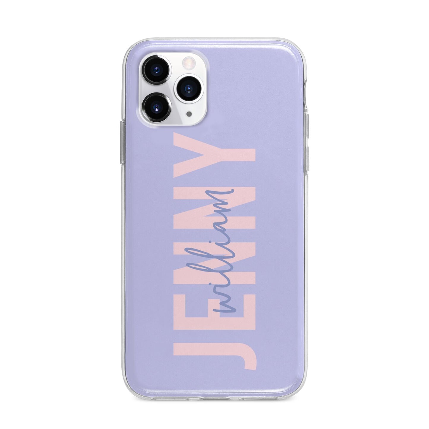 Pastel Pink and Purple Full Name Apple iPhone 11 Pro in Silver with Bumper Case