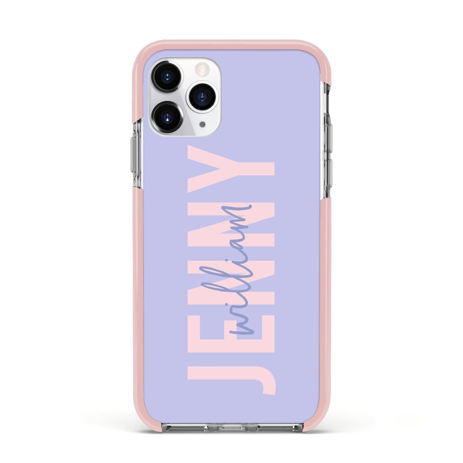 Pastel Pink and Purple Full Name Apple iPhone 11 Pro in Silver with Pink Impact Case