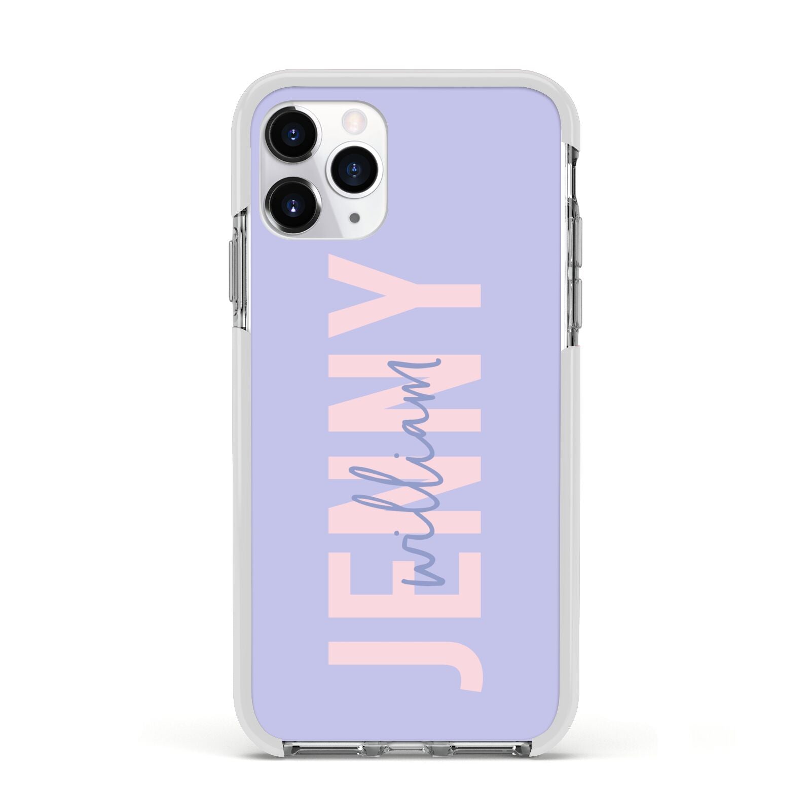 Pastel Pink and Purple Full Name Apple iPhone 11 Pro in Silver with White Impact Case