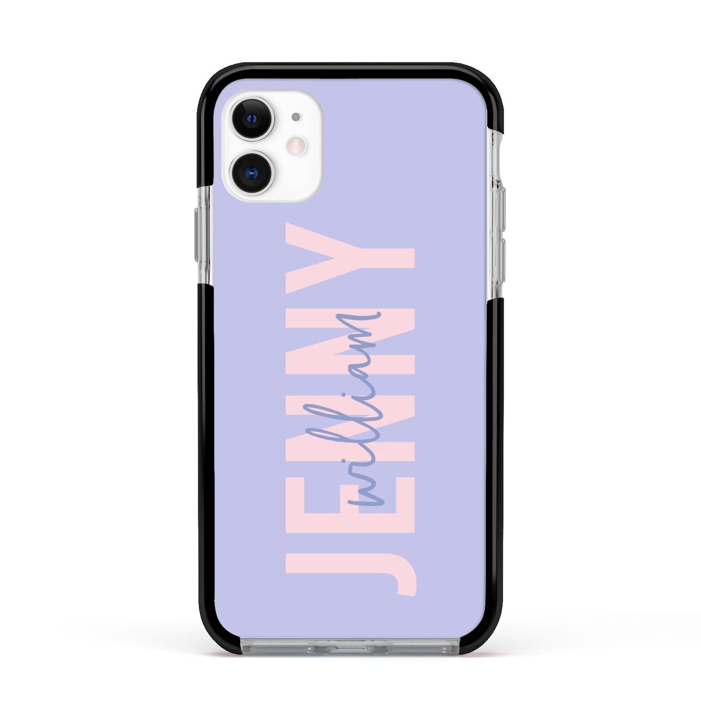 Pastel Pink and Purple Full Name Apple iPhone 11 in White with Black Impact Case