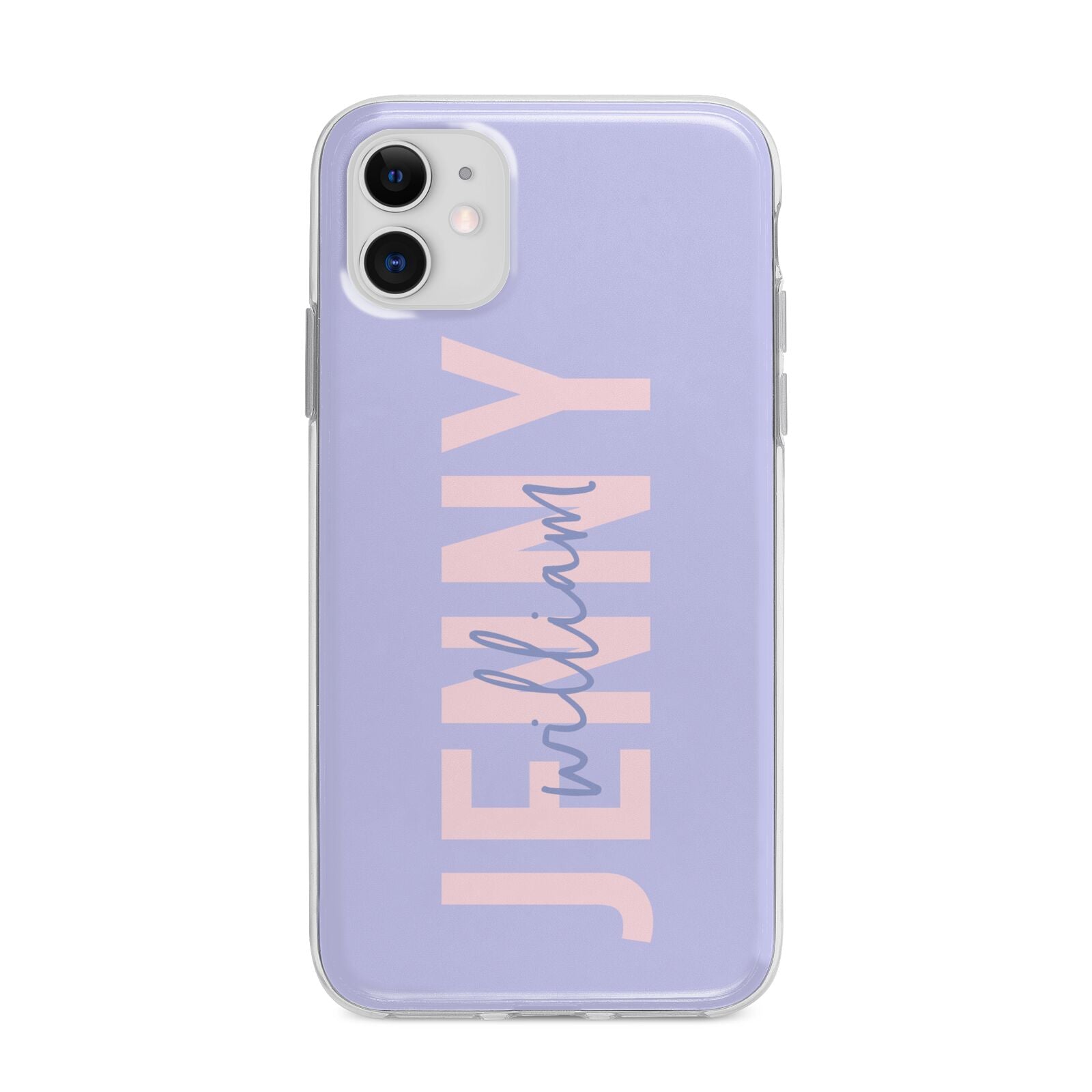 Pastel Pink and Purple Full Name Apple iPhone 11 in White with Bumper Case