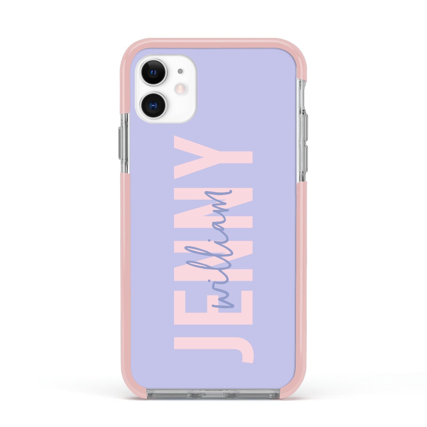 Pastel Pink and Purple Full Name Apple iPhone 11 in White with Pink Impact Case