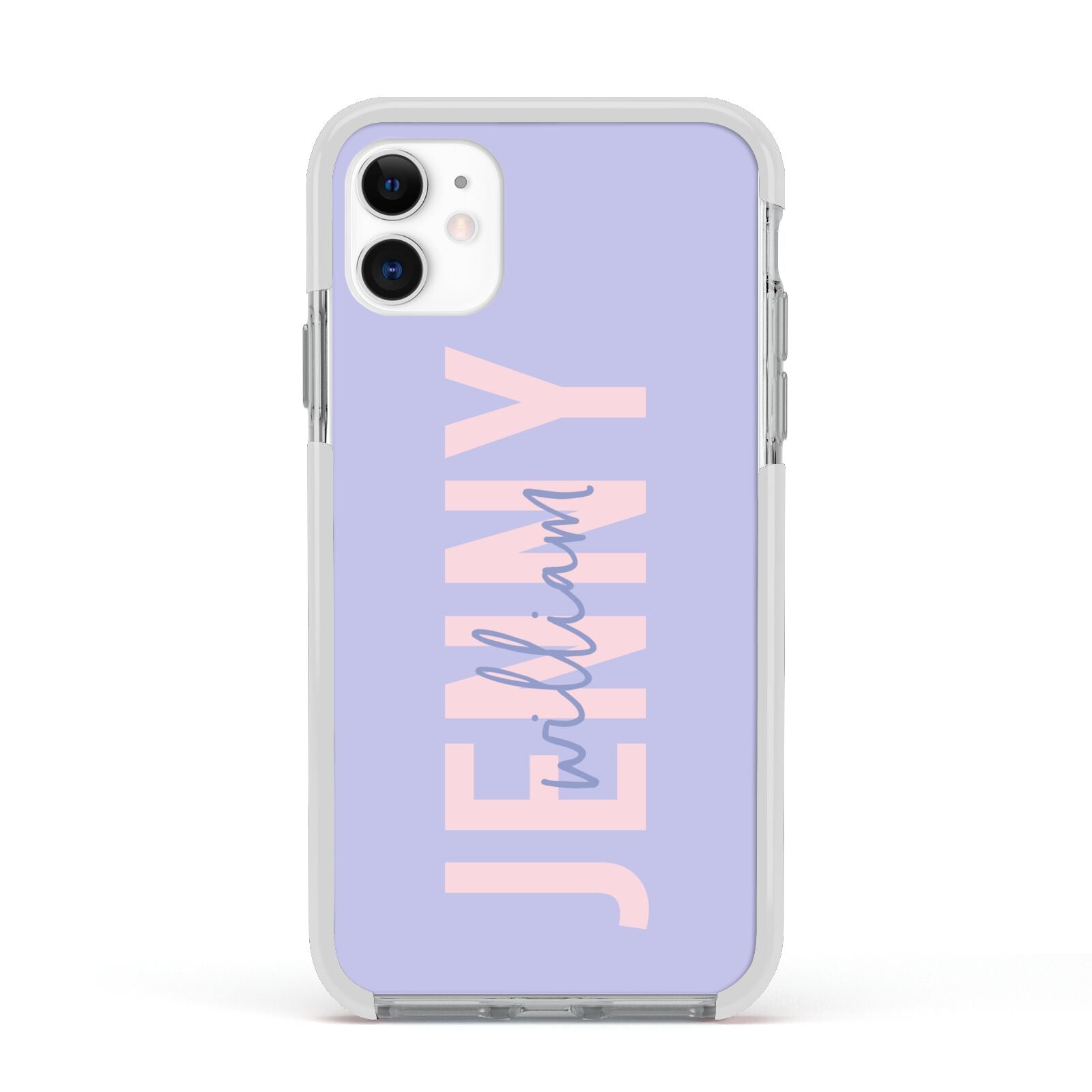 Pastel Pink and Purple Full Name Apple iPhone 11 in White with White Impact Case