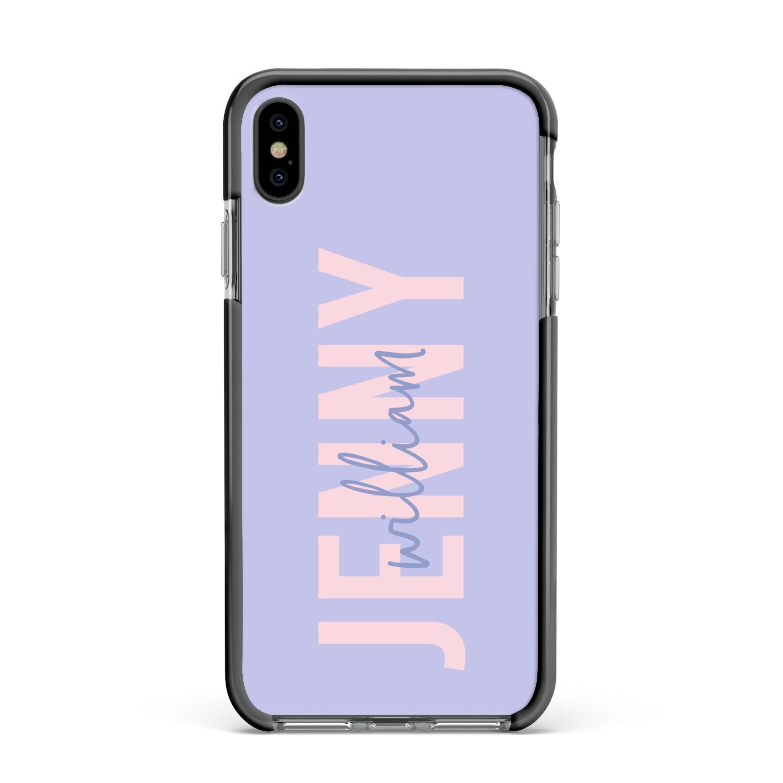 Pastel Pink and Purple Full Name Apple iPhone Xs Max Impact Case Black Edge on Black Phone