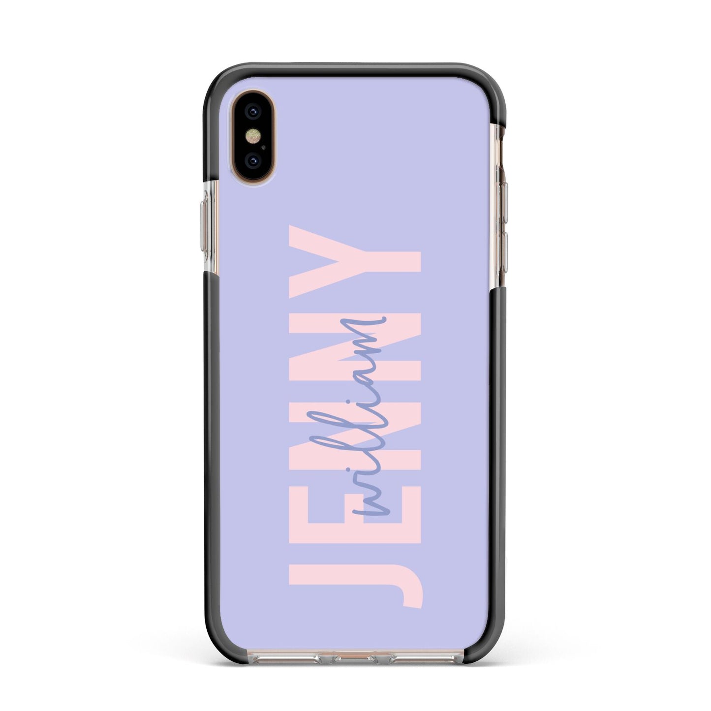 Pastel Pink and Purple Full Name Apple iPhone Xs Max Impact Case Black Edge on Gold Phone