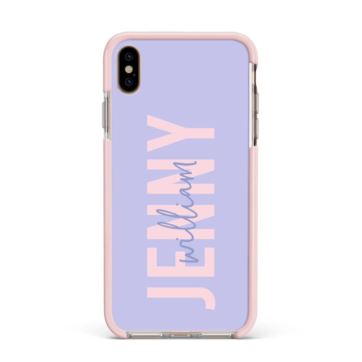 Pastel Pink and Purple Full Name Apple iPhone Xs Max Impact Case Pink Edge on Gold Phone