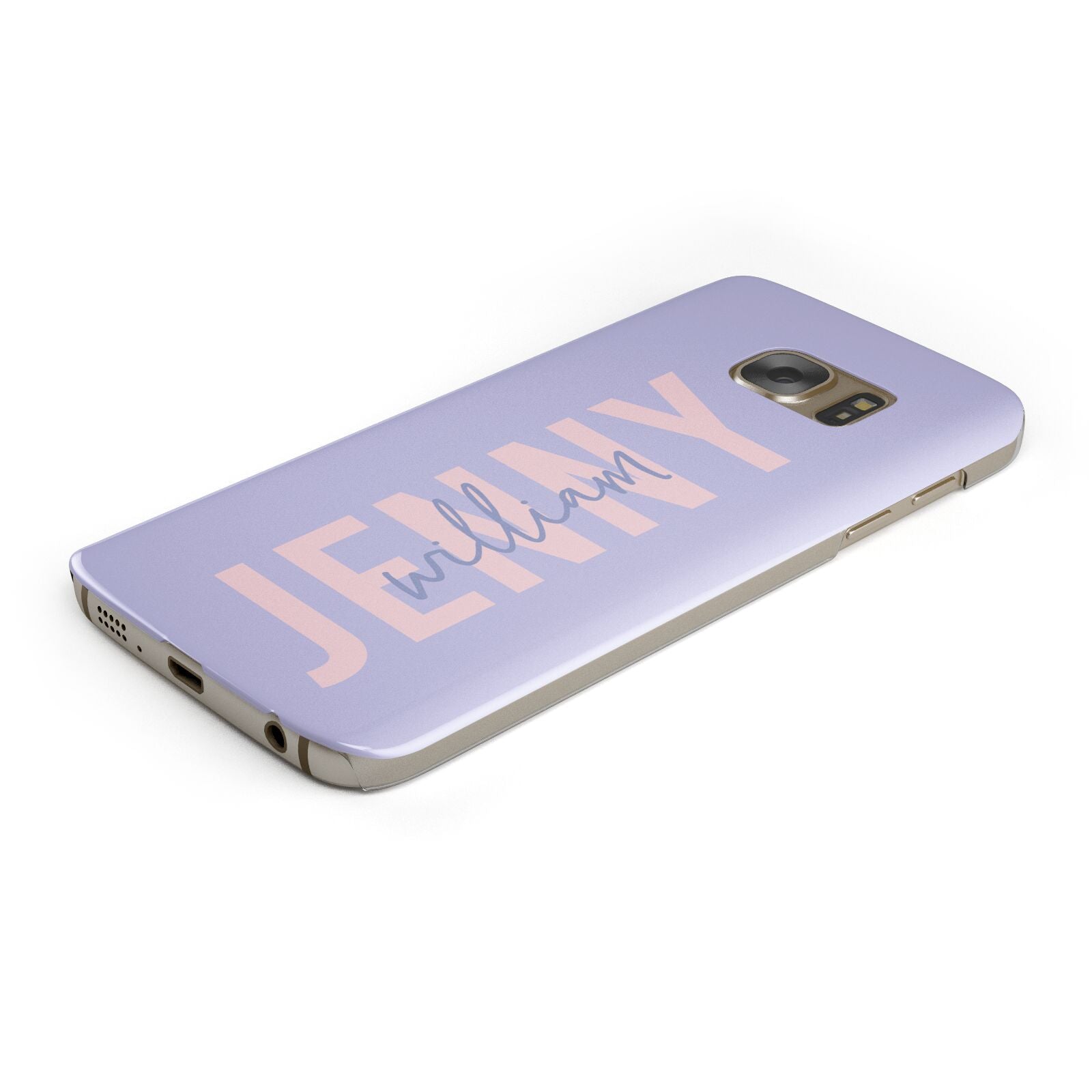 Pastel Pink and Purple Full Name Protective Samsung Galaxy Case Angled Image